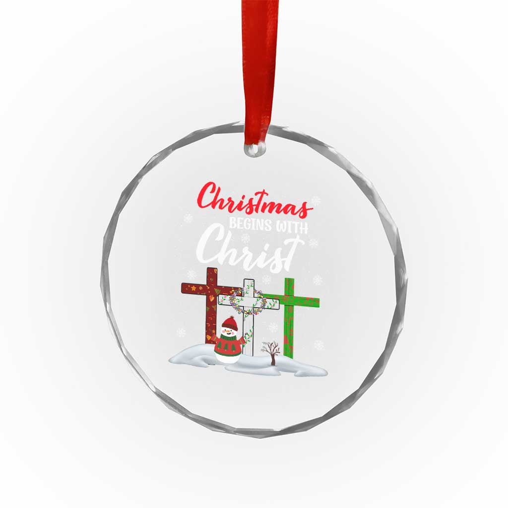 Christmas Begins With Christ Crystal Glass Ornament Snowman Christian Cross TS09