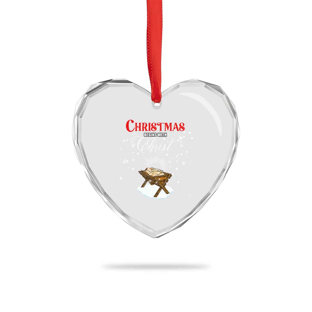 Christmas Begins With Christ Heart Crystal Glass Ornament Christian Christmas Jesus God - Wonder Print Shop