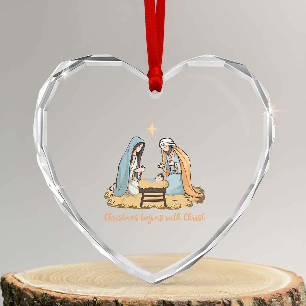 Christmas Begins With Christ Heart Crystal Glass Ornament Christian Xmas Nativity Scene - Wonder Print Shop