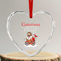 Christmas Begins With Christ Heart Crystal Glass Ornament Jesus Santa Riding Bicycle - Wonder Print Shop