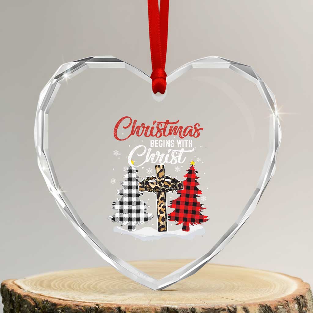 Christmas Begins With Christ Heart Crystal Glass Ornament Leopard Cross Plaid Xmas Tree - Wonder Print Shop