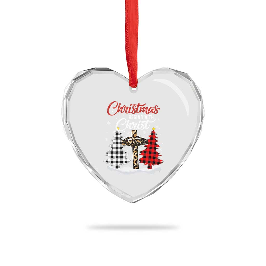 Christmas Begins With Christ Heart Crystal Glass Ornament Leopard Cross Plaid Xmas Tree - Wonder Print Shop