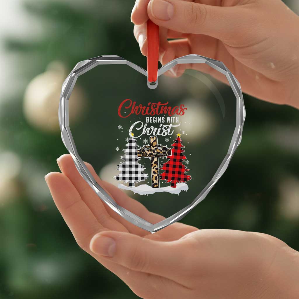 Christmas Begins With Christ Heart Crystal Glass Ornament Leopard Cross Plaid Xmas Tree - Wonder Print Shop