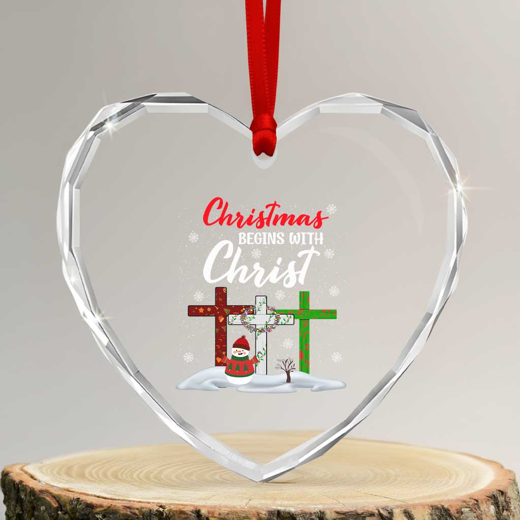 Christmas Begins With Christ Heart Crystal Glass Ornament Snowman Christian Cross - Wonder Print Shop
