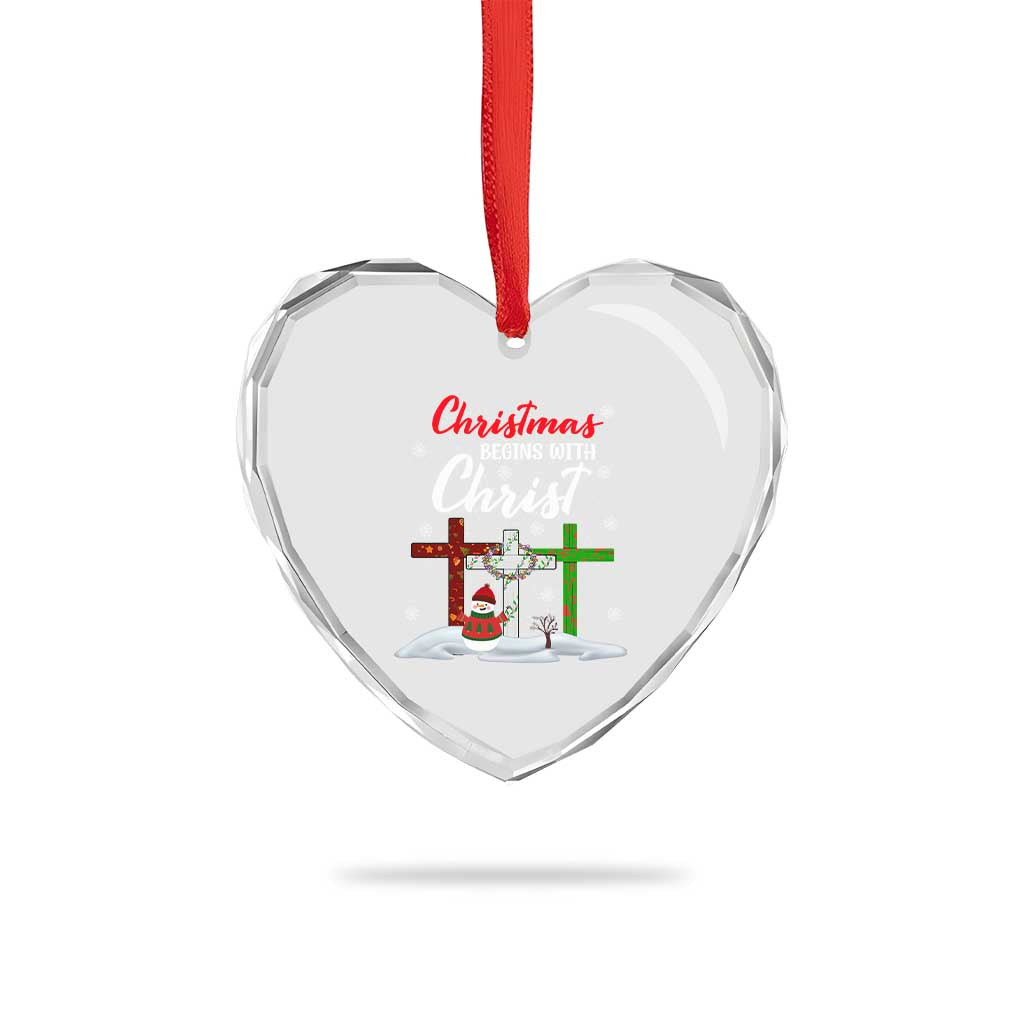 Christmas Begins With Christ Heart Crystal Glass Ornament Snowman Christian Cross - Wonder Print Shop