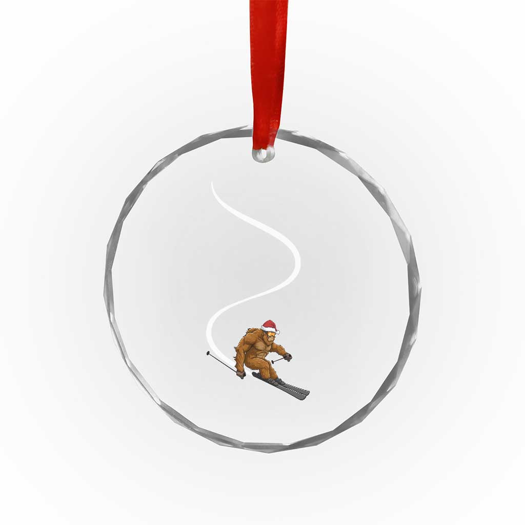 Christmas Bigfoot Skiing Crystal Glass Ornament Funny Santa Sasquatch Ski Lover Mountain Skier Winter Sports - Wonder Print Shop