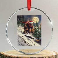 Christmas Bigfoot Skiing Crystal Glass Ornament Funny Santa Sasquatch Snowboard Ski Lover Skier - Wonder Print Shop