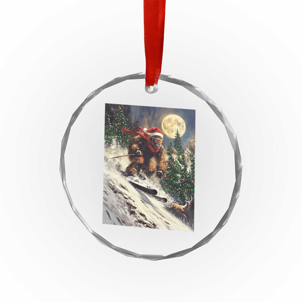 Christmas Bigfoot Skiing Crystal Glass Ornament Funny Santa Sasquatch Snowboard Ski Lover Skier - Wonder Print Shop