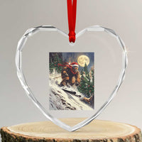 Christmas Bigfoot Skiing Heart Crystal Glass Ornament Funny Santa Sasquatch Snowboard Ski Lover Skier - Wonder Print Shop