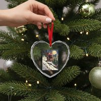Christmas Bigfoot Skiing Heart Crystal Glass Ornament Funny Santa Sasquatch Snowboard Ski Lover Skier - Wonder Print Shop