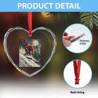 Christmas Bigfoot Skiing Heart Crystal Glass Ornament Funny Santa Sasquatch Snowboard Ski Lover Skier - Wonder Print Shop