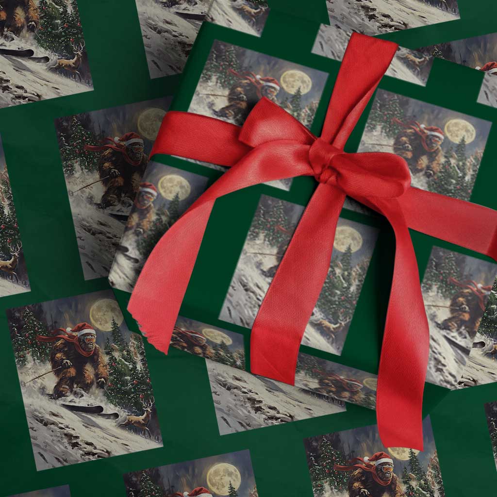 Christmas Bigfoot Skiing Wrapping Paper Roll Funny Santa Sasquatch Snowboard Ski Lover Skier - Wonder Print Shop