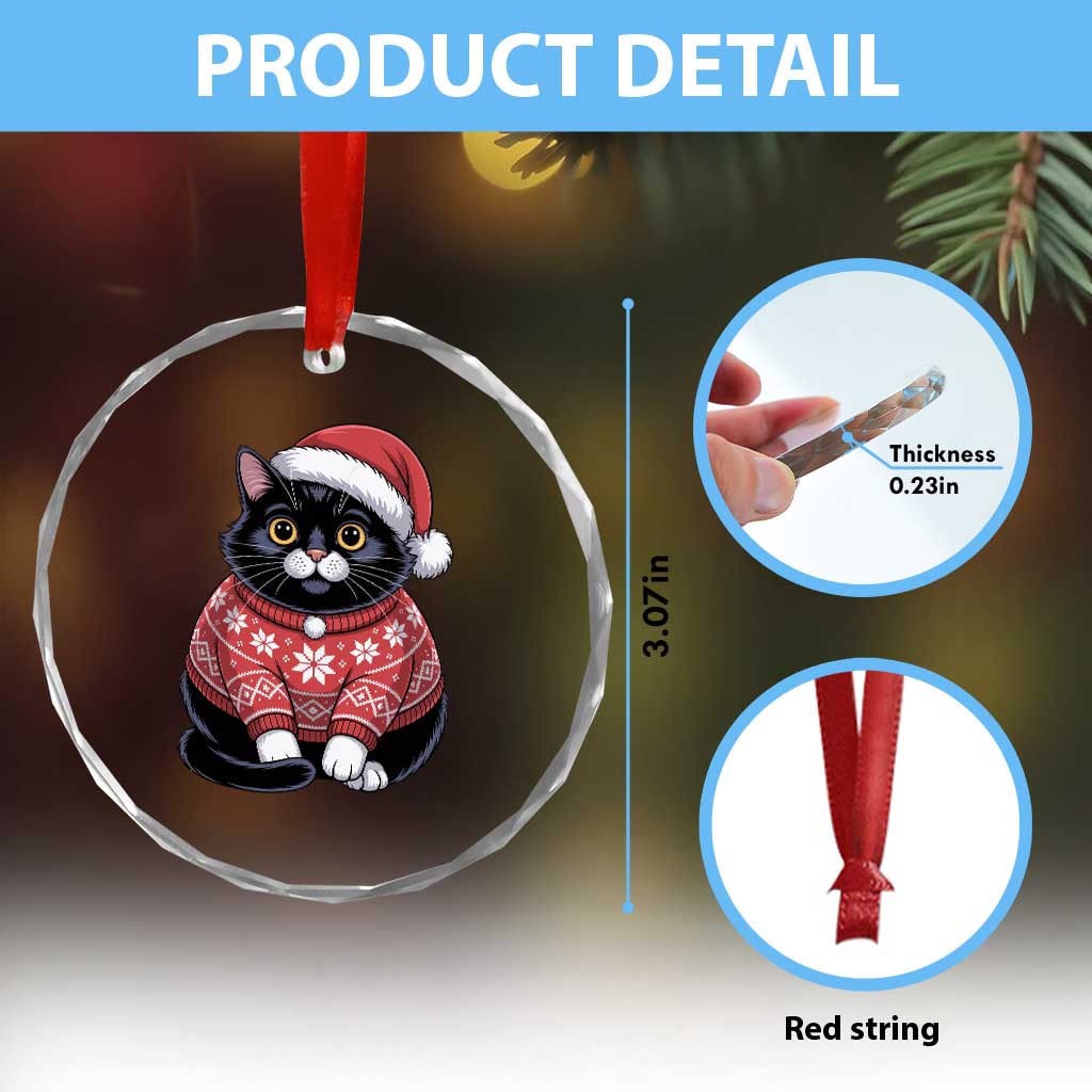 Christmas Black Cat Crystal Glass Ornament Catmas Gift For New Year - Wonder Print Shop