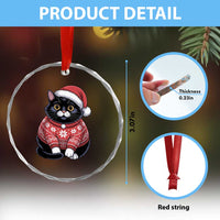 Christmas Black Cat Crystal Glass Ornament Catmas Gift For New Year - Wonder Print Shop