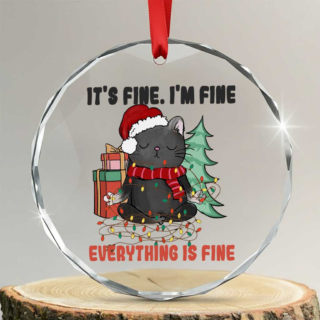 Christmas Black Cat Crystal Glass Ornament It's Fine I'm Fine Everything Is Fine Xmas Light Funny TS02