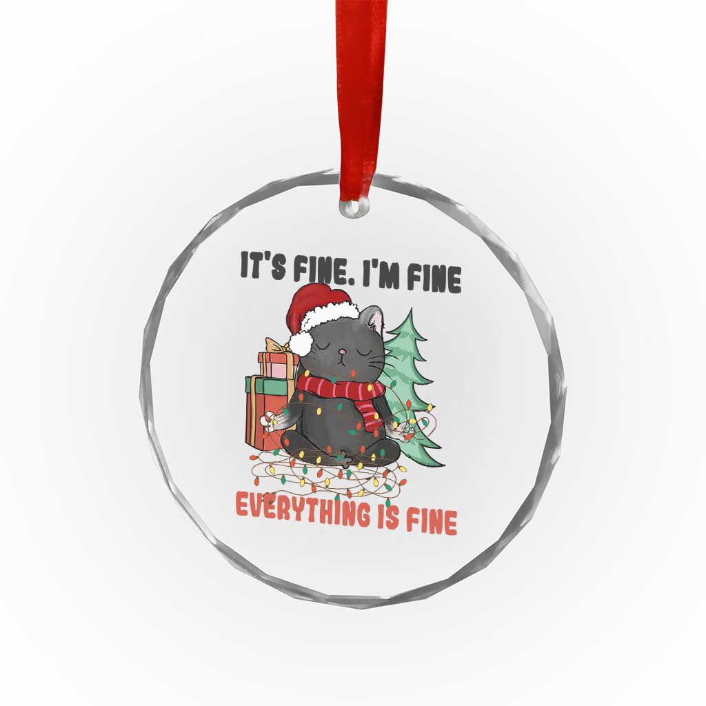 Christmas Black Cat Crystal Glass Ornament It's Fine I'm Fine Everything Is Fine Xmas Light Funny TS02