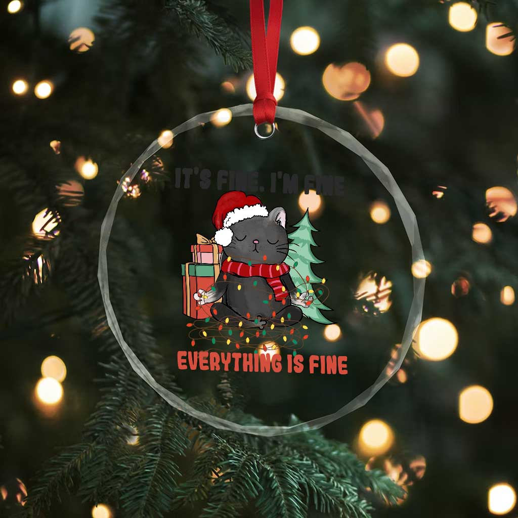 Christmas Black Cat Crystal Glass Ornament It's Fine I'm Fine Everything Is Fine Xmas Light Funny TS02