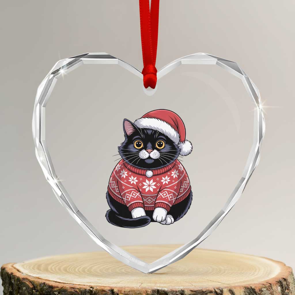 Christmas Black Cat Heart Crystal Glass Ornament Catmas Gift For New Year - Wonder Print Shop