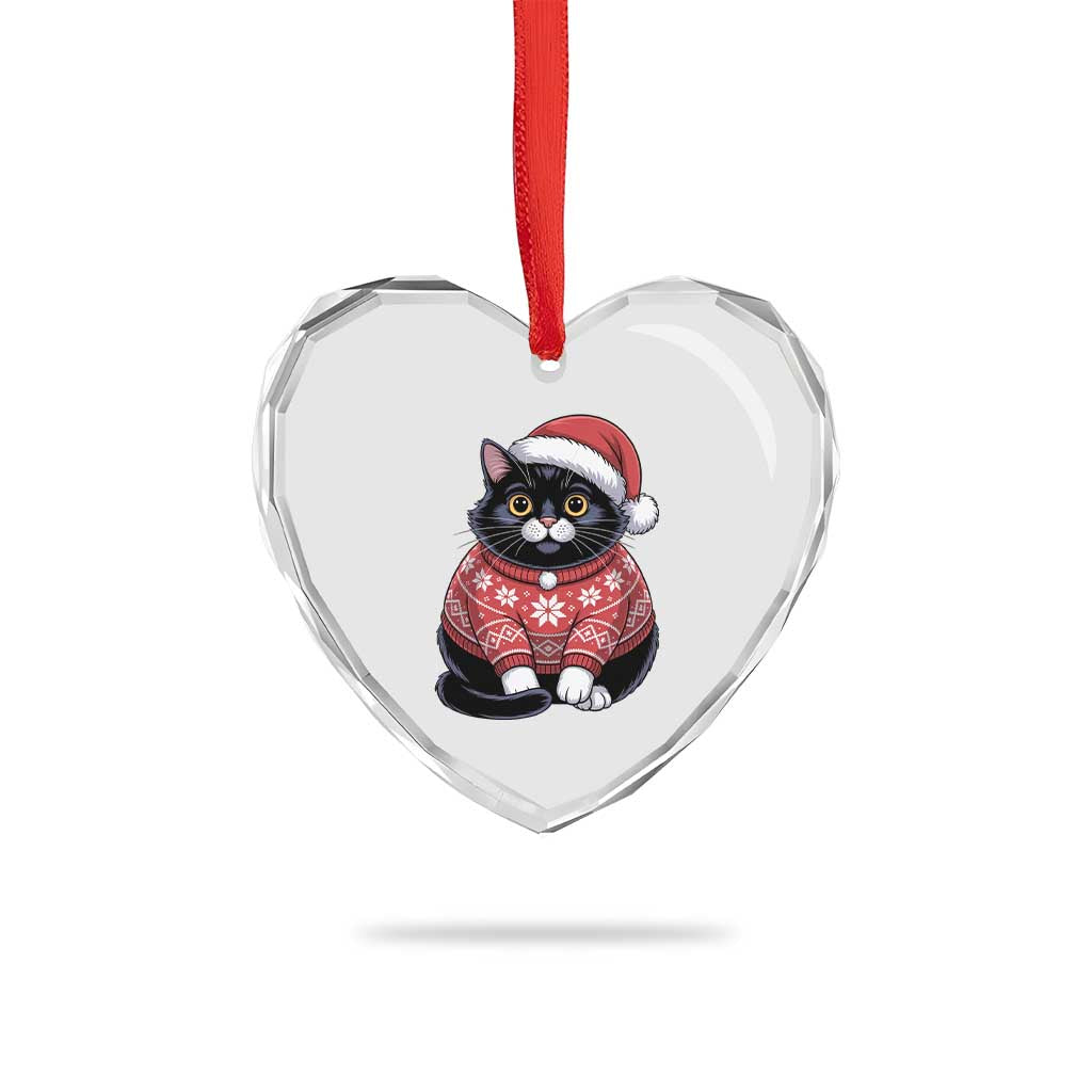 Christmas Black Cat Heart Crystal Glass Ornament Catmas Gift For New Year - Wonder Print Shop