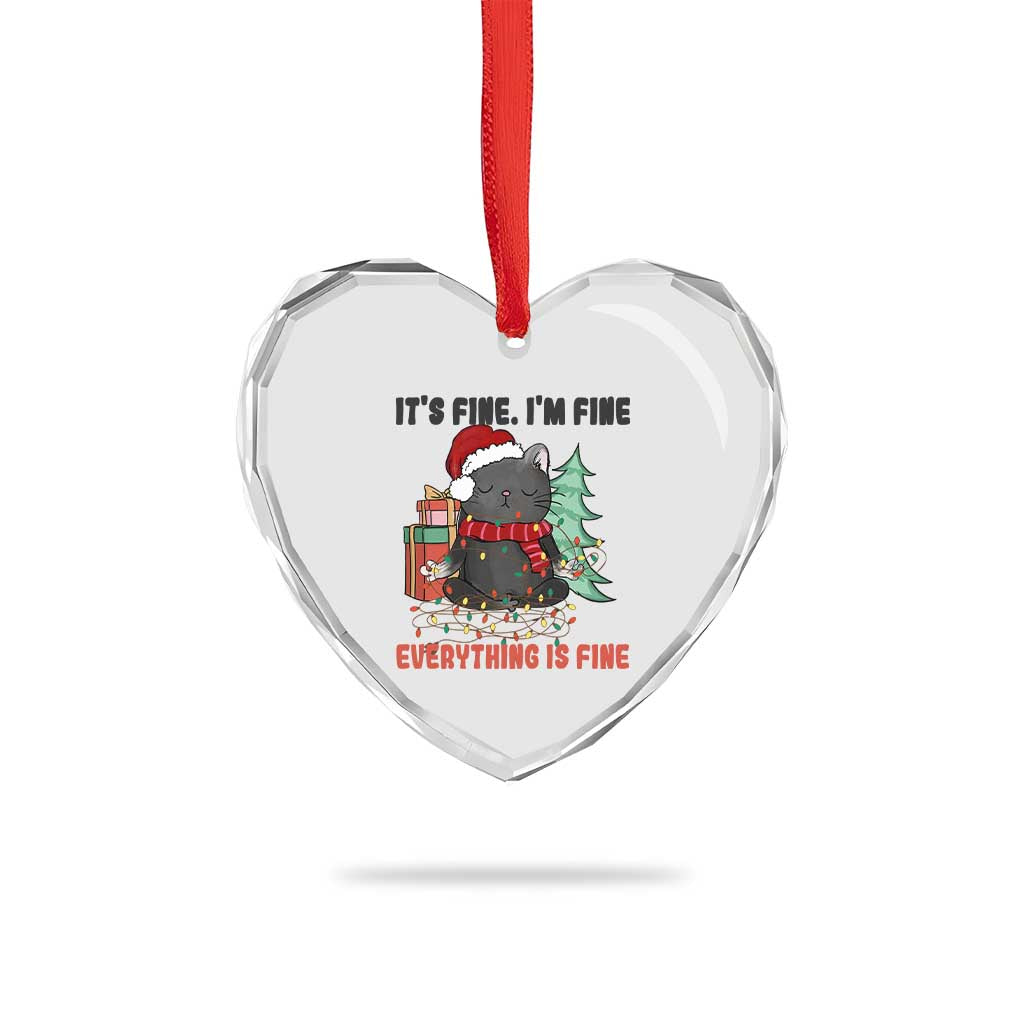 Christmas Black Cat Heart Crystal Glass Ornament It's Fine I'm Fine Everything Is Fine Xmas Light Funny - Wonder Print Shop