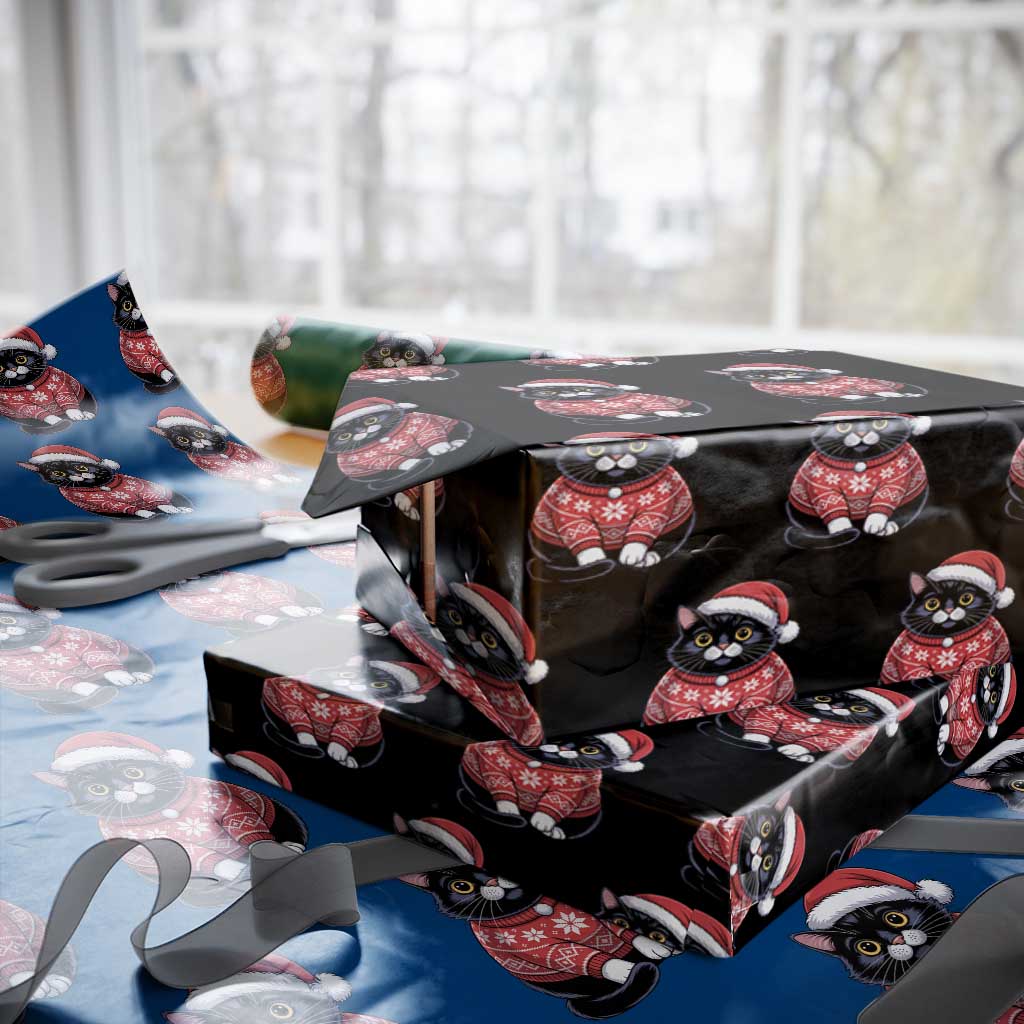 Christmas Black Cat Wrapping Paper Roll Catmas Gift For New Year - Wonder Print Shop