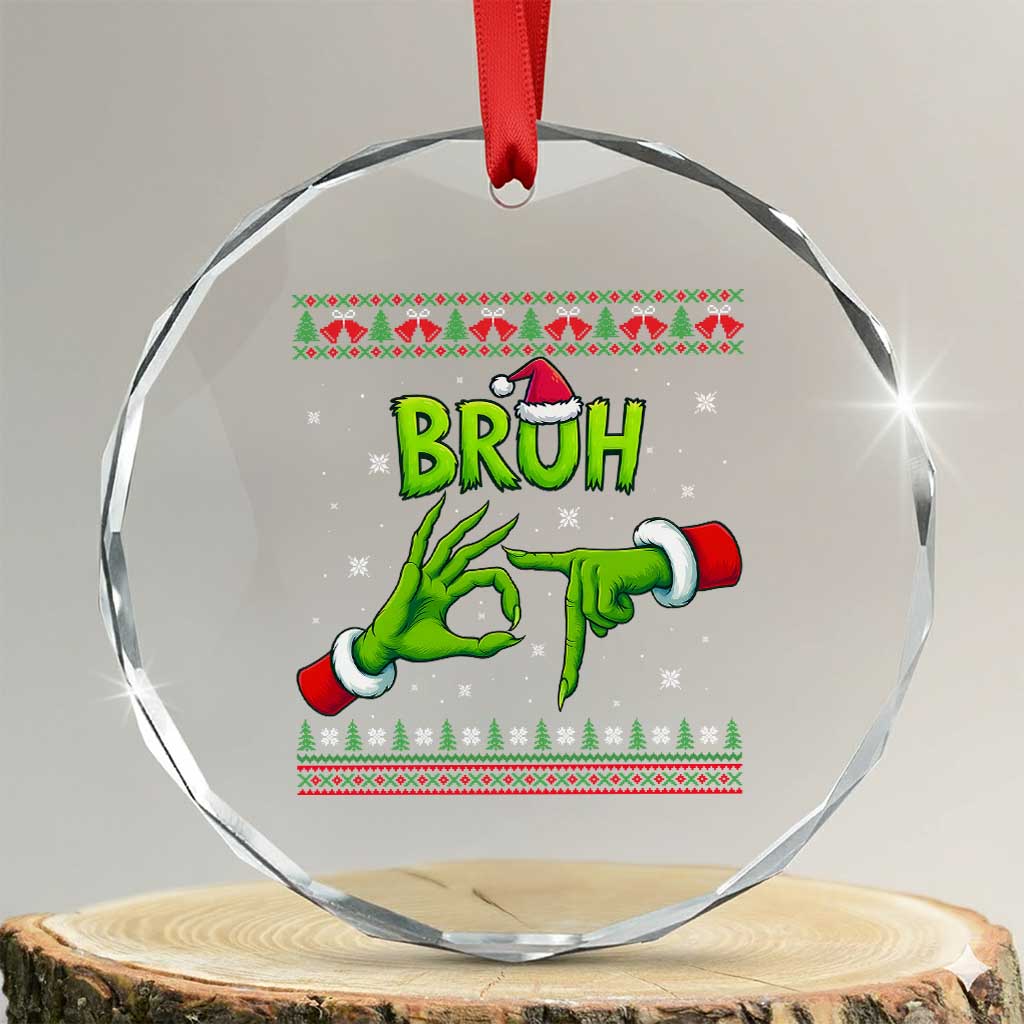 Christmas Bruh 67 Green Hands Meme Crystal Glass Ornament Funny Six Seven Meme Holiday Ugly Sweater - Wonder Print Shop