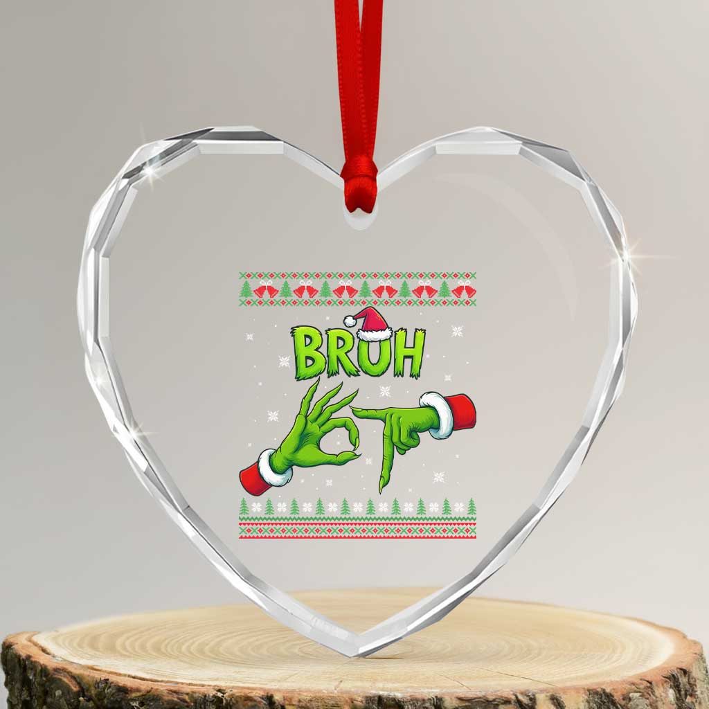 Christmas Bruh 67 Green Hands Meme Heart Crystal Glass Ornament Funny Six Seven Meme Holiday Ugly Sweater - Wonder Print Shop
