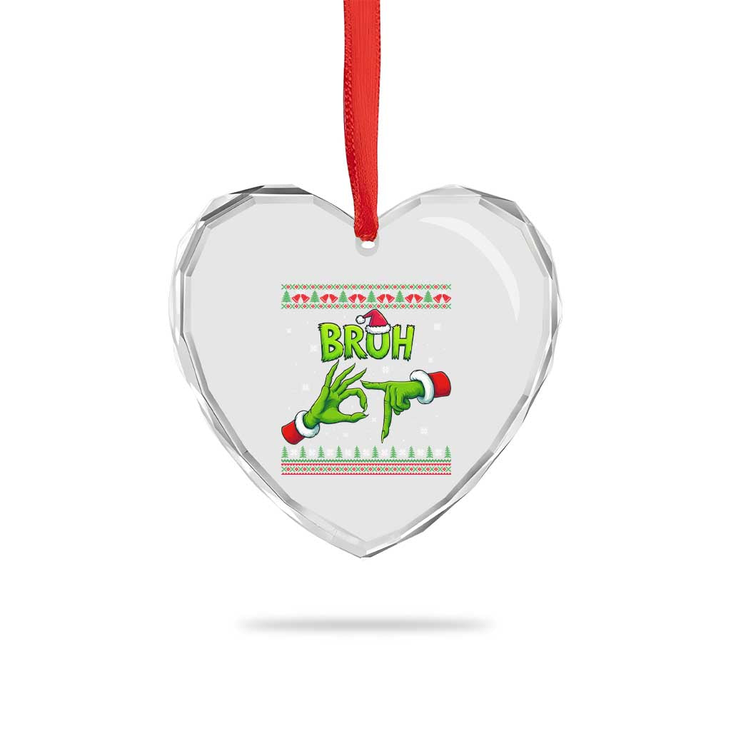 Christmas Bruh 67 Green Hands Meme Heart Crystal Glass Ornament Funny Six Seven Meme Holiday Ugly Sweater - Wonder Print Shop