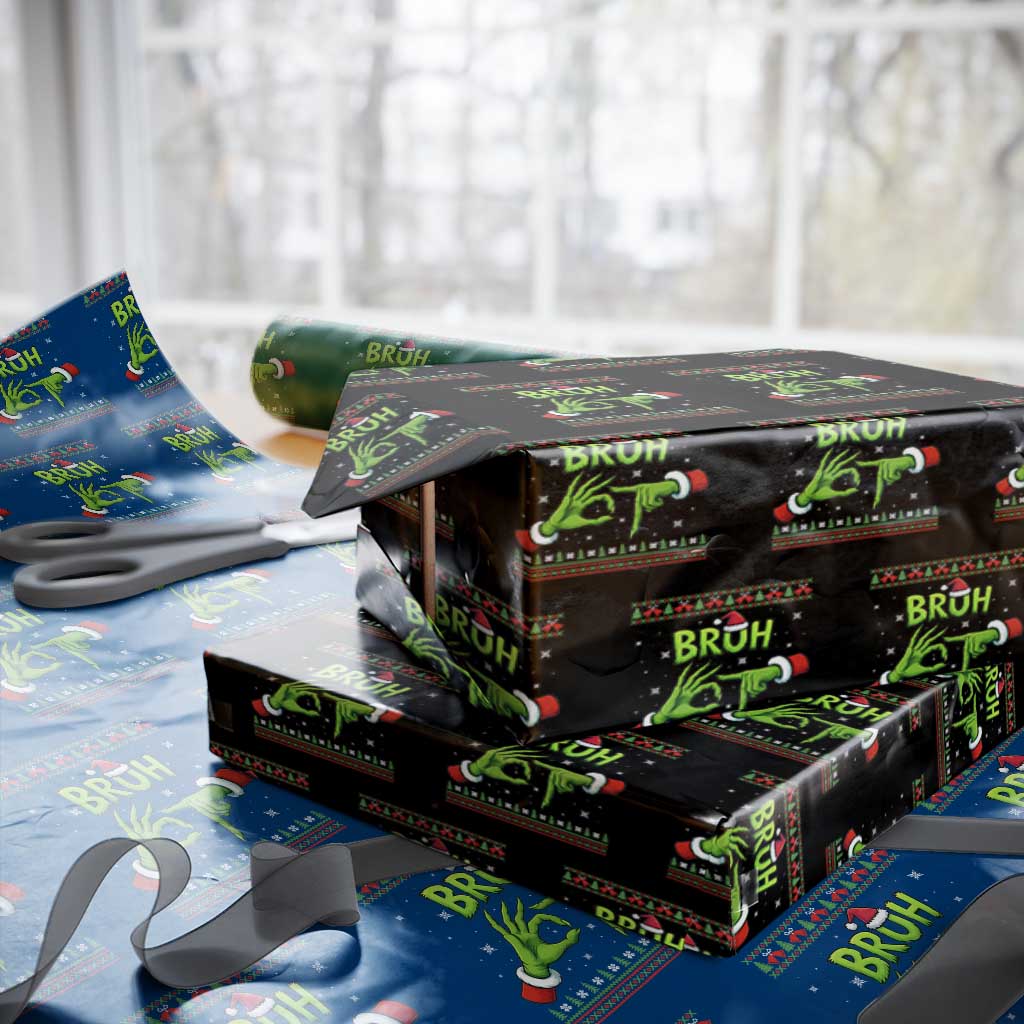 Christmas Bruh 67 Green Hands Meme Wrapping Paper Roll Funny Six Seven Meme Holiday Ugly Sweater - Wonder Print Shop