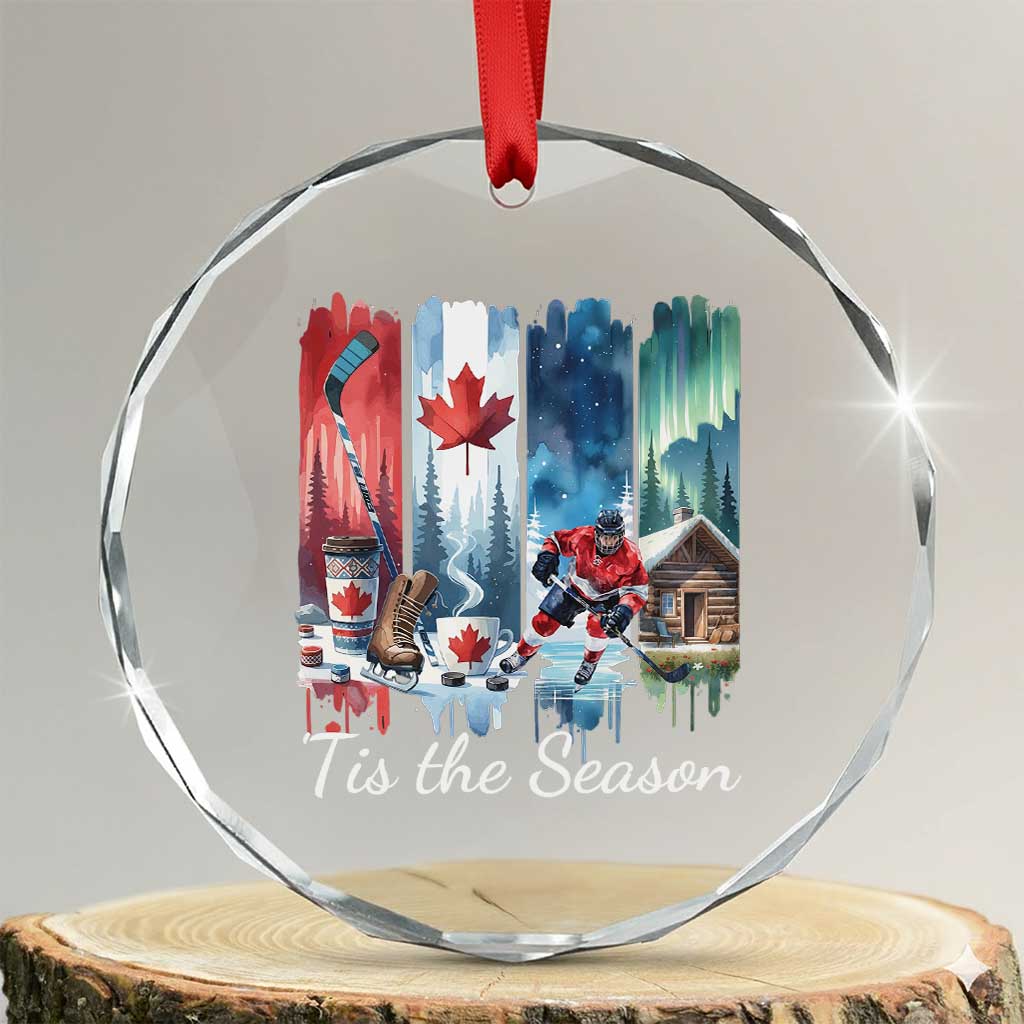 Christmas Canada Ice Hockey Lover Crystal Glass Ornament Tis The Season - Wonder Print Shop