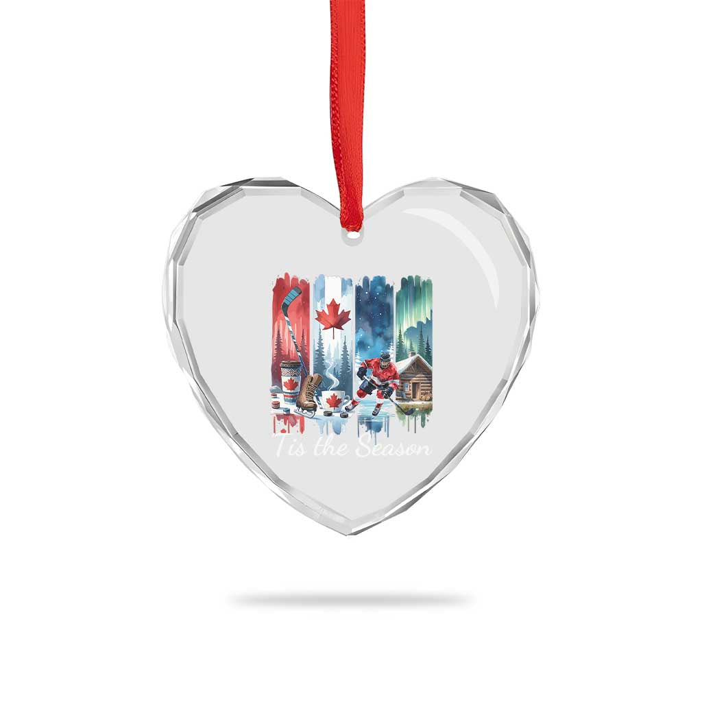 Christmas Canada Ice Hockey Lover Heart Crystal Glass Ornament Tis The Season - Wonder Print Shop