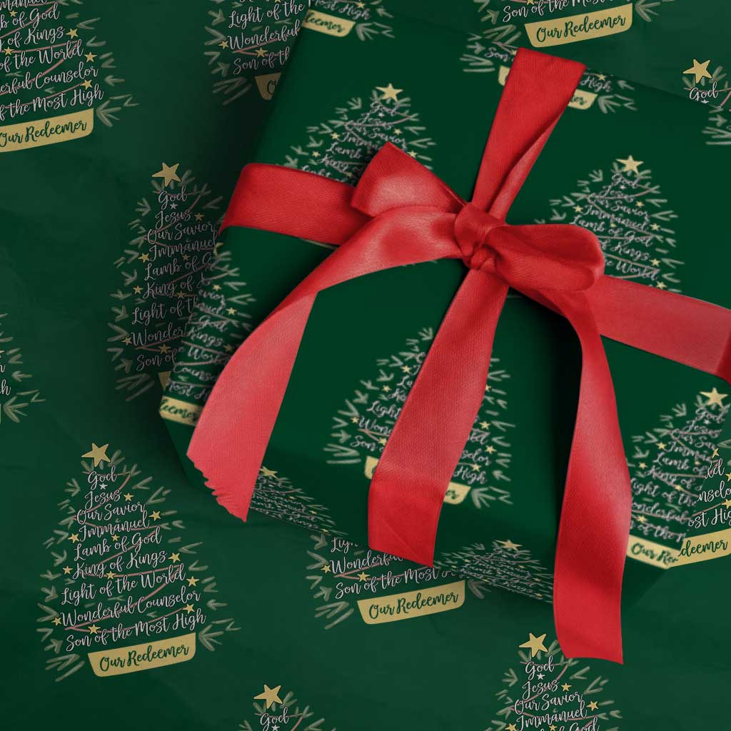 Christmas Christian Wrapping Paper Roll Jesus Names Tree Religious Faith - Wonder Print Shop