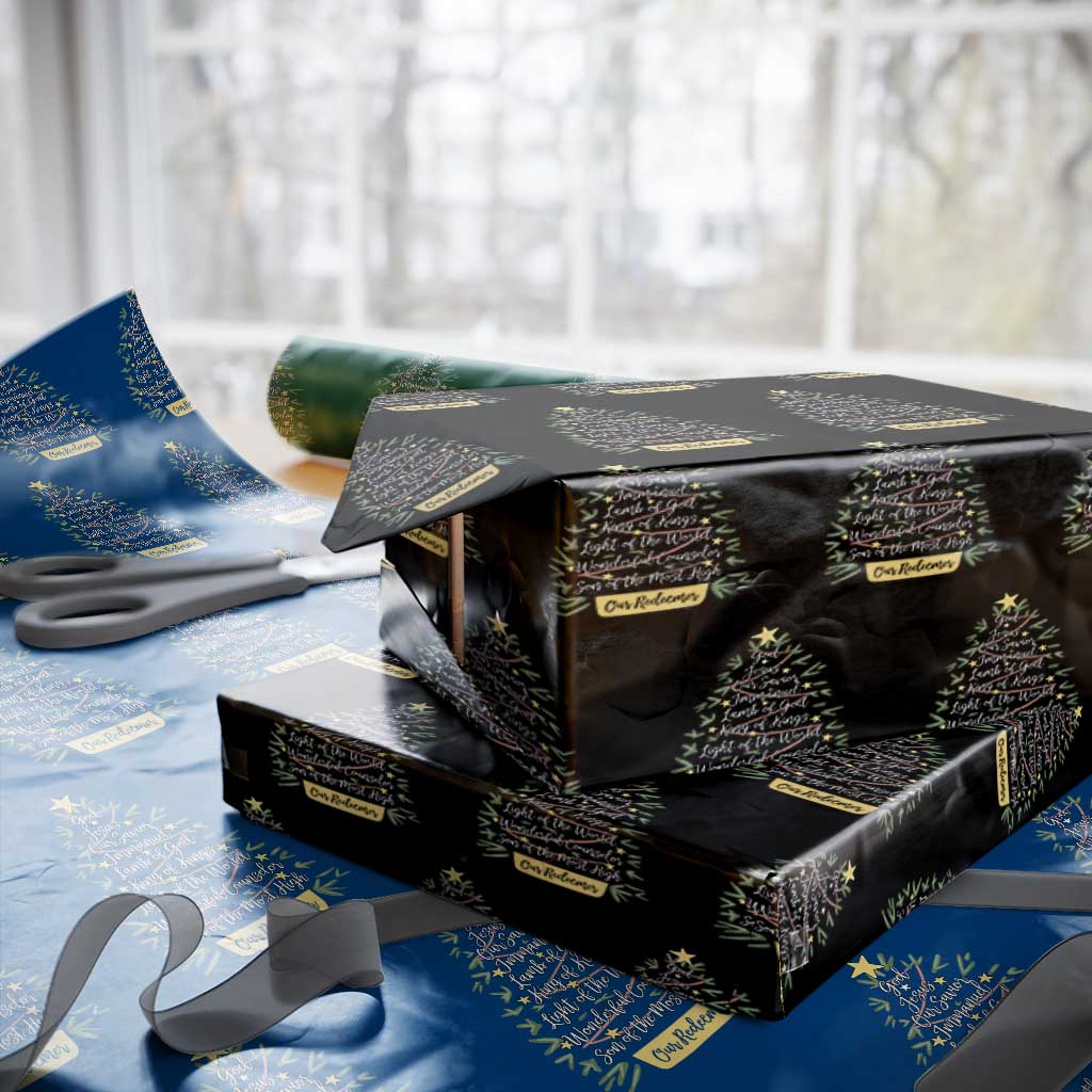 Christmas Christian Wrapping Paper Roll Jesus Names Tree Religious Faith - Wonder Print Shop