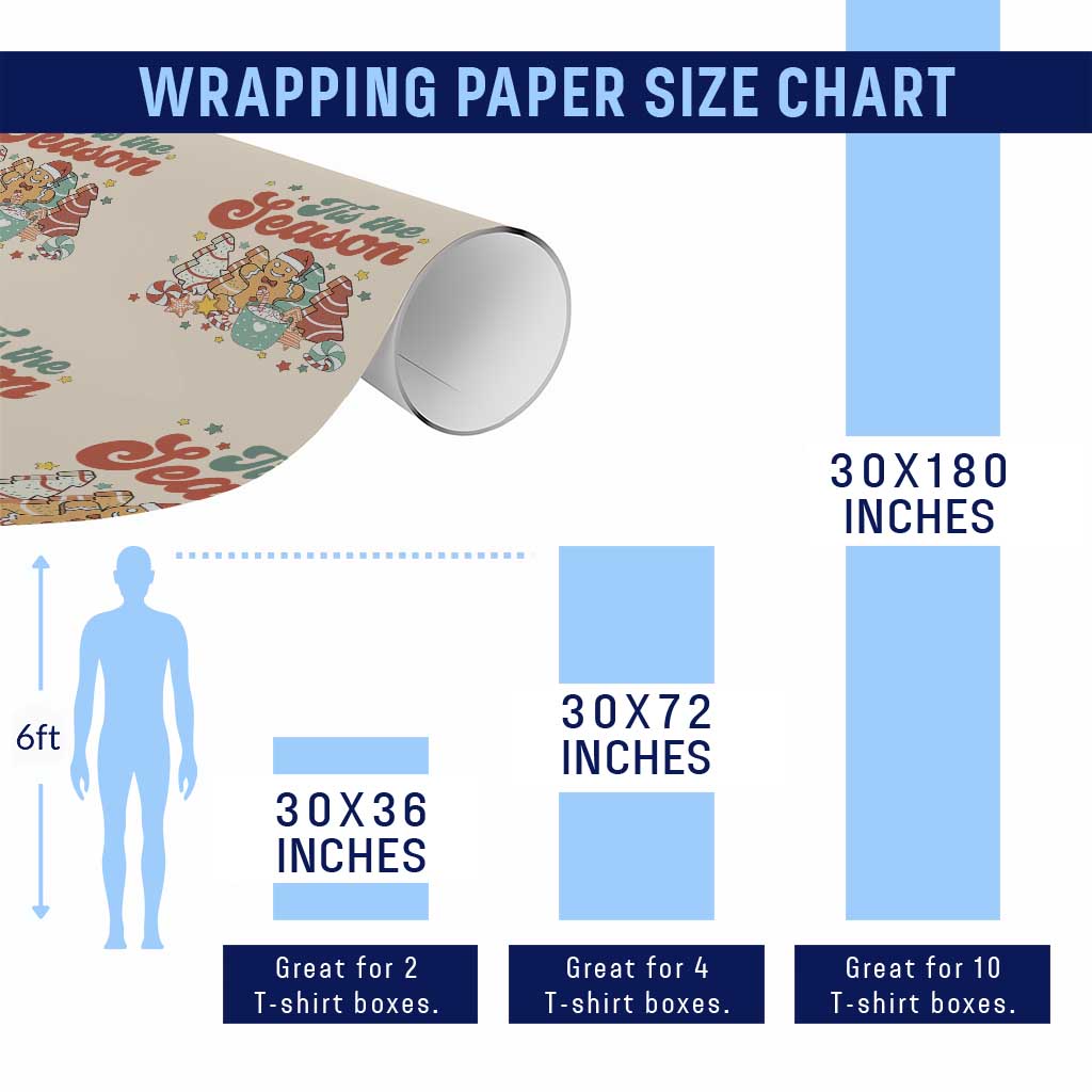 Christmas Cookies Wrapping Paper Roll Tis The Season Xmas Tree Cakes Gingerbread Man Retro Groovy