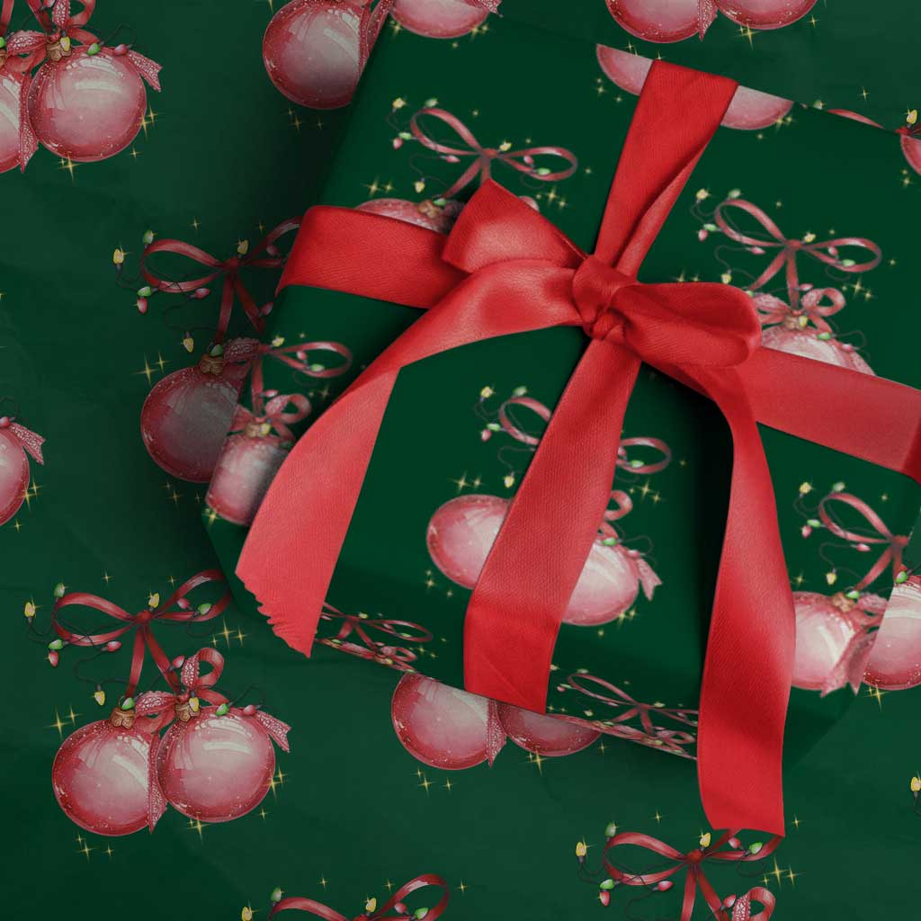 Christmas Coquette Pink Baubles Bow Wrapping Paper Roll - Wonder Print Shop