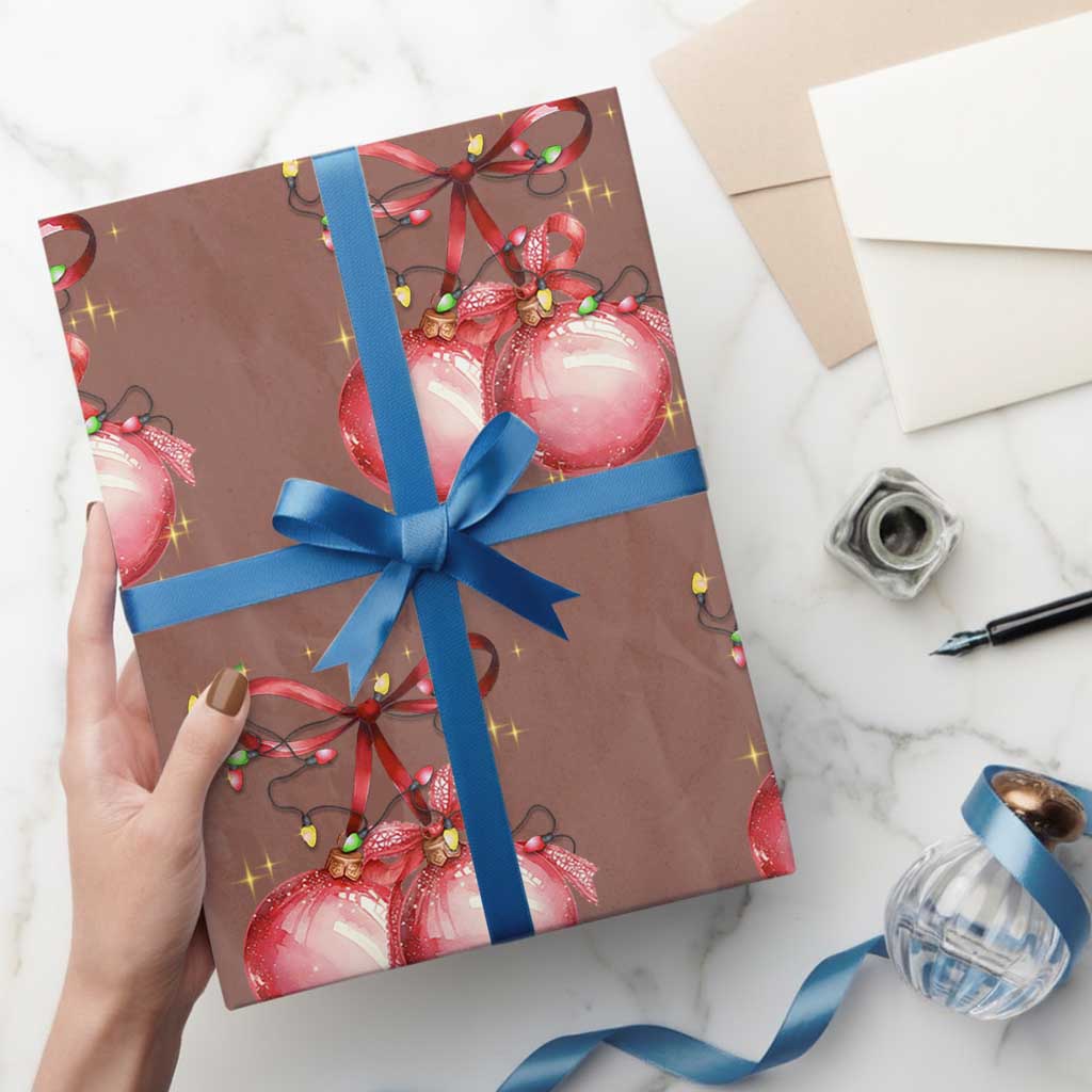 Christmas Coquette Pink Baubles Bow Wrapping Paper Roll - Wonder Print Shop
