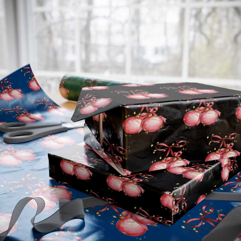 Christmas Coquette Pink Baubles Bow Wrapping Paper Roll - Wonder Print Shop