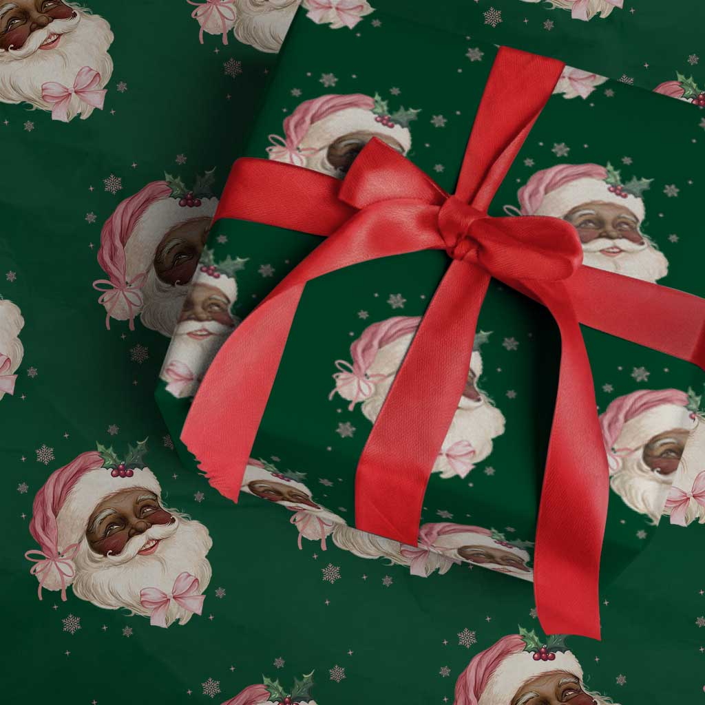 Christmas Coquette Pink Black Santa Bow Wrapping Paper Roll - Wonder Print Shop