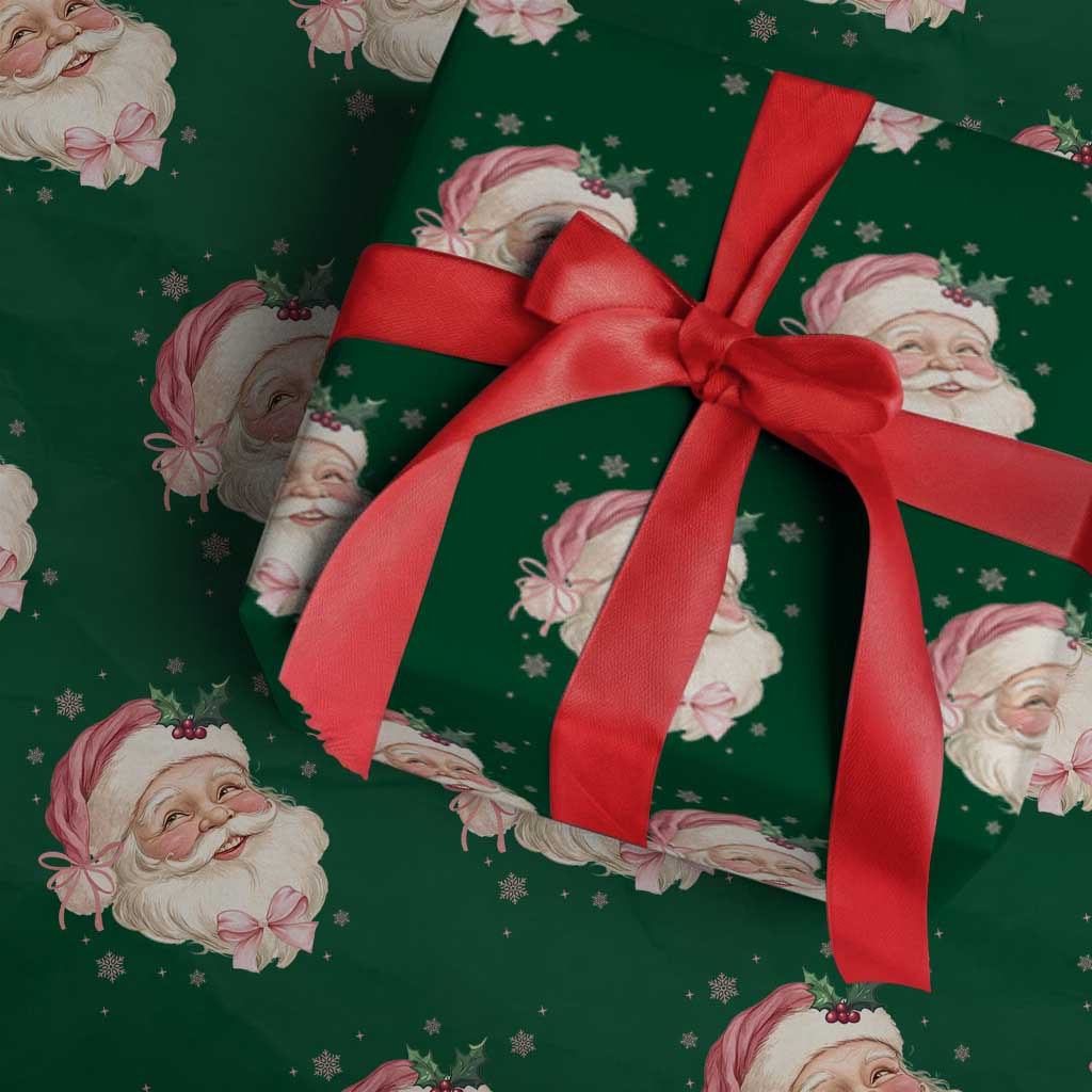 Christmas Coquette Pink Santa Bow Wrapping Paper Roll - Wonder Print Shop