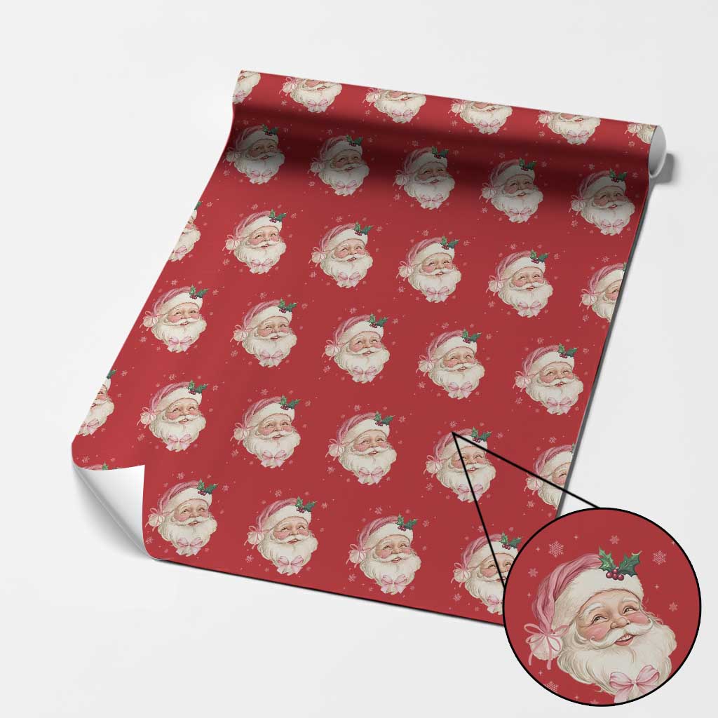 Christmas Coquette Pink Santa Bow Wrapping Paper Roll - Wonder Print Shop
