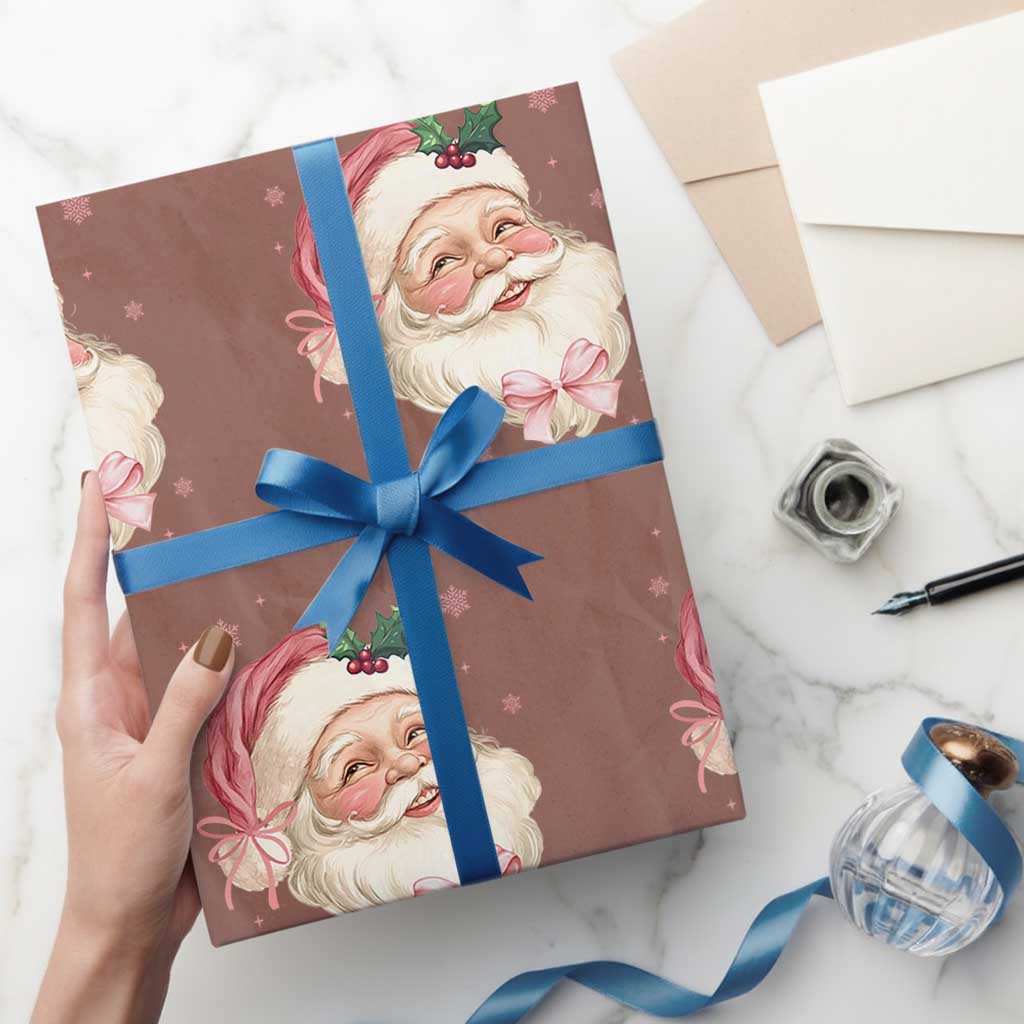 Christmas Coquette Pink Santa Bow Wrapping Paper Roll - Wonder Print Shop