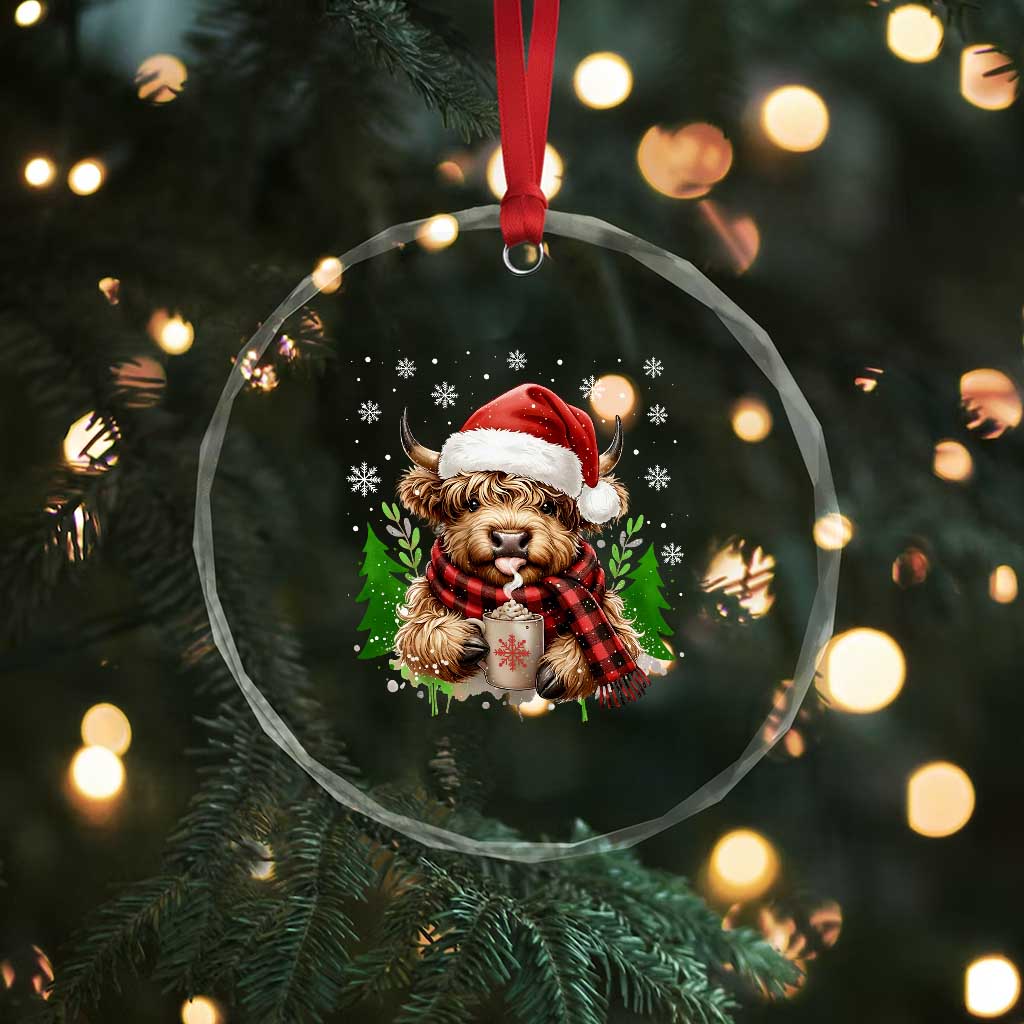 Christmas Cow Crystal Glass Ornament Funny Highland Cow Western Farmer Gift - Wonder Print Shop