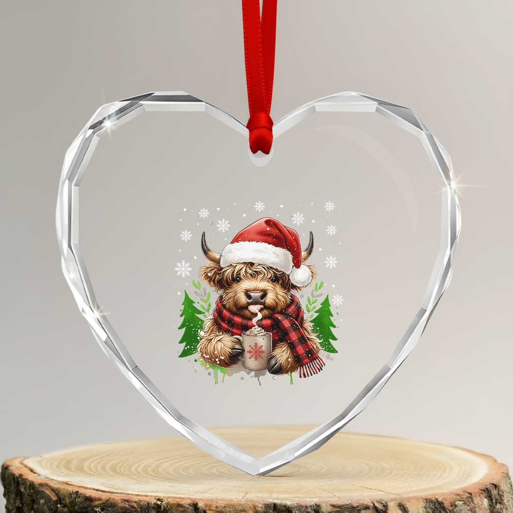 Christmas Cow Heart Crystal Glass Ornament Funny Highland Cow Western Farmer Gift - Wonder Print Shop