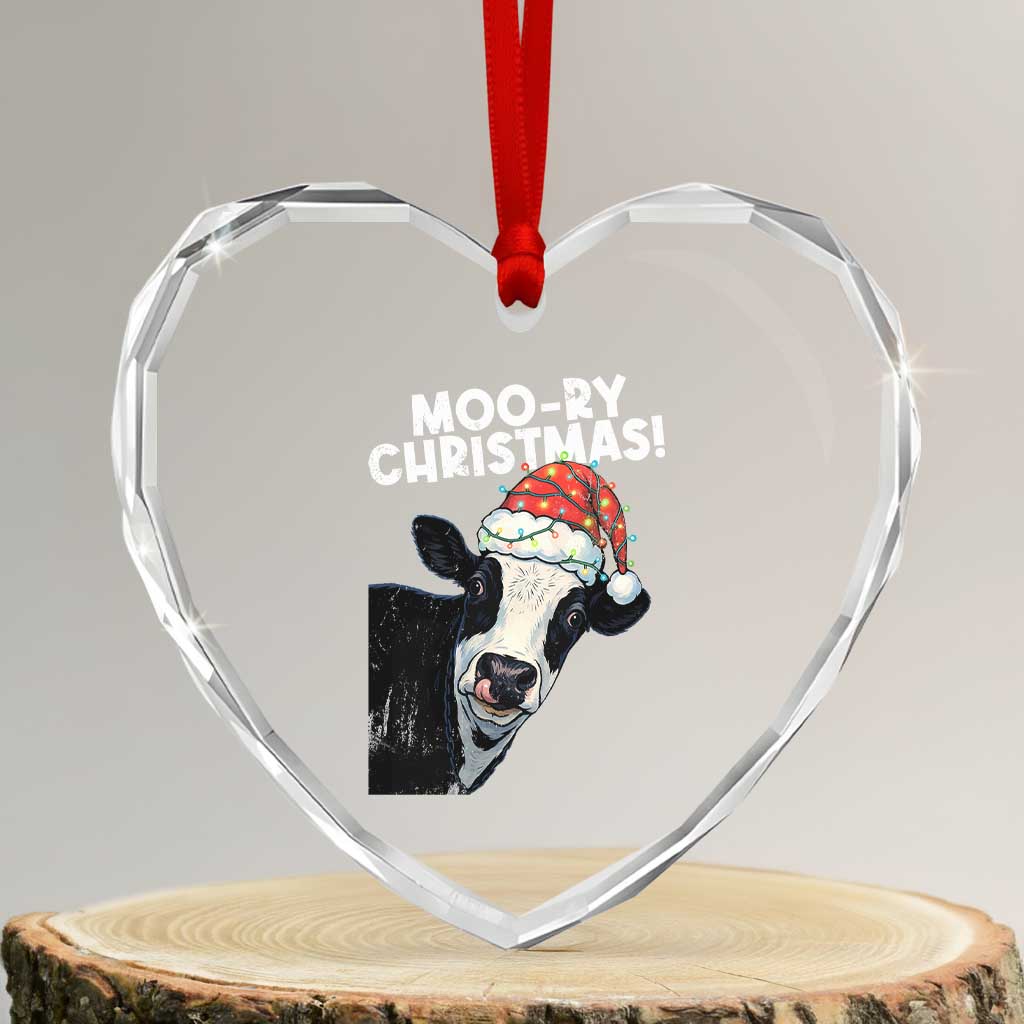 Christmas Cow Heart Crystal Glass Ornament Funny Moo Ry Christmas Farmer Gift - Wonder Print Shop