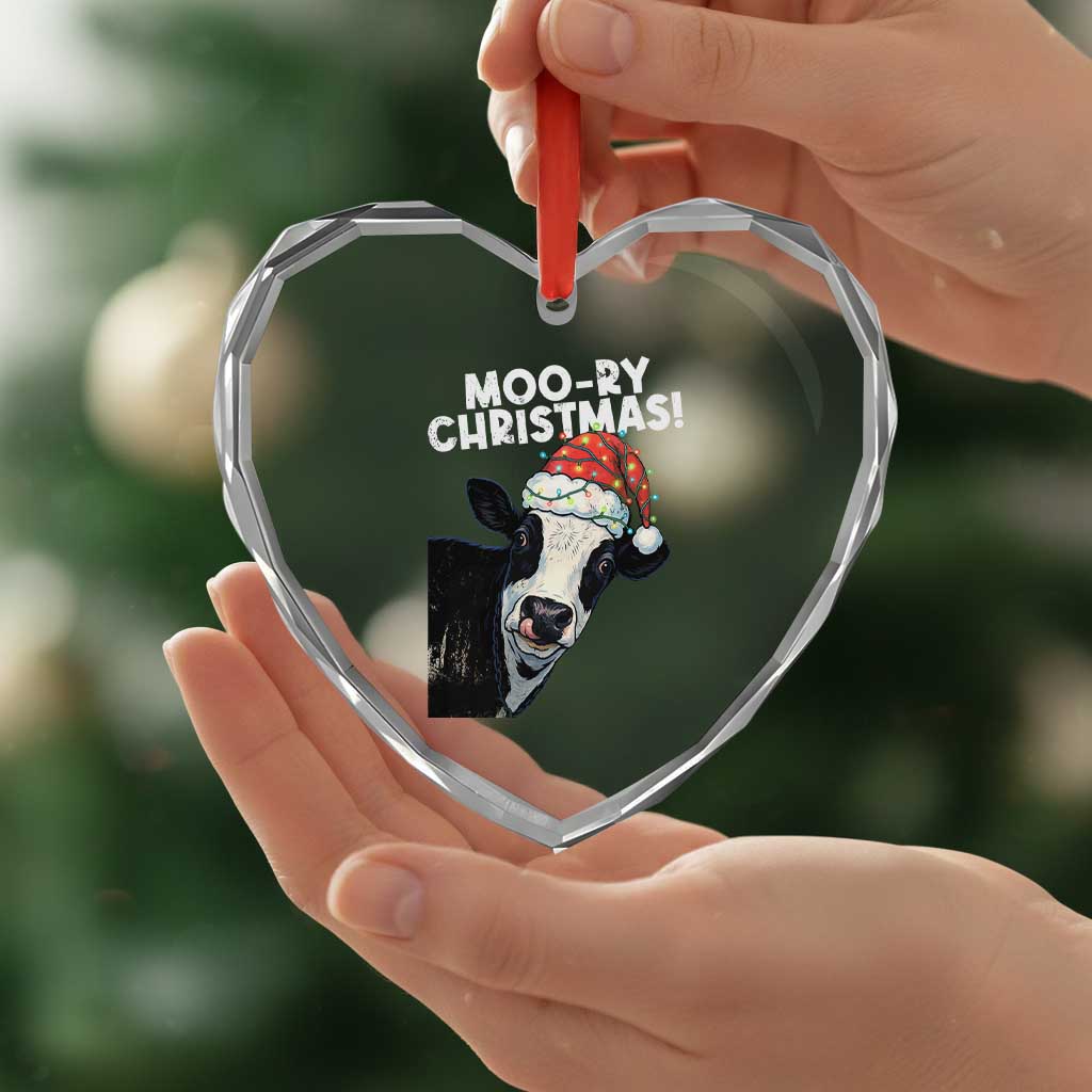 Christmas Cow Heart Crystal Glass Ornament Funny Moo Ry Christmas Farmer Gift - Wonder Print Shop