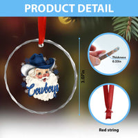 Christmas Cowboys Fan Crystal Glass Ornament Funny Xmas American Football Blue Santa - Wonder Print Shop
