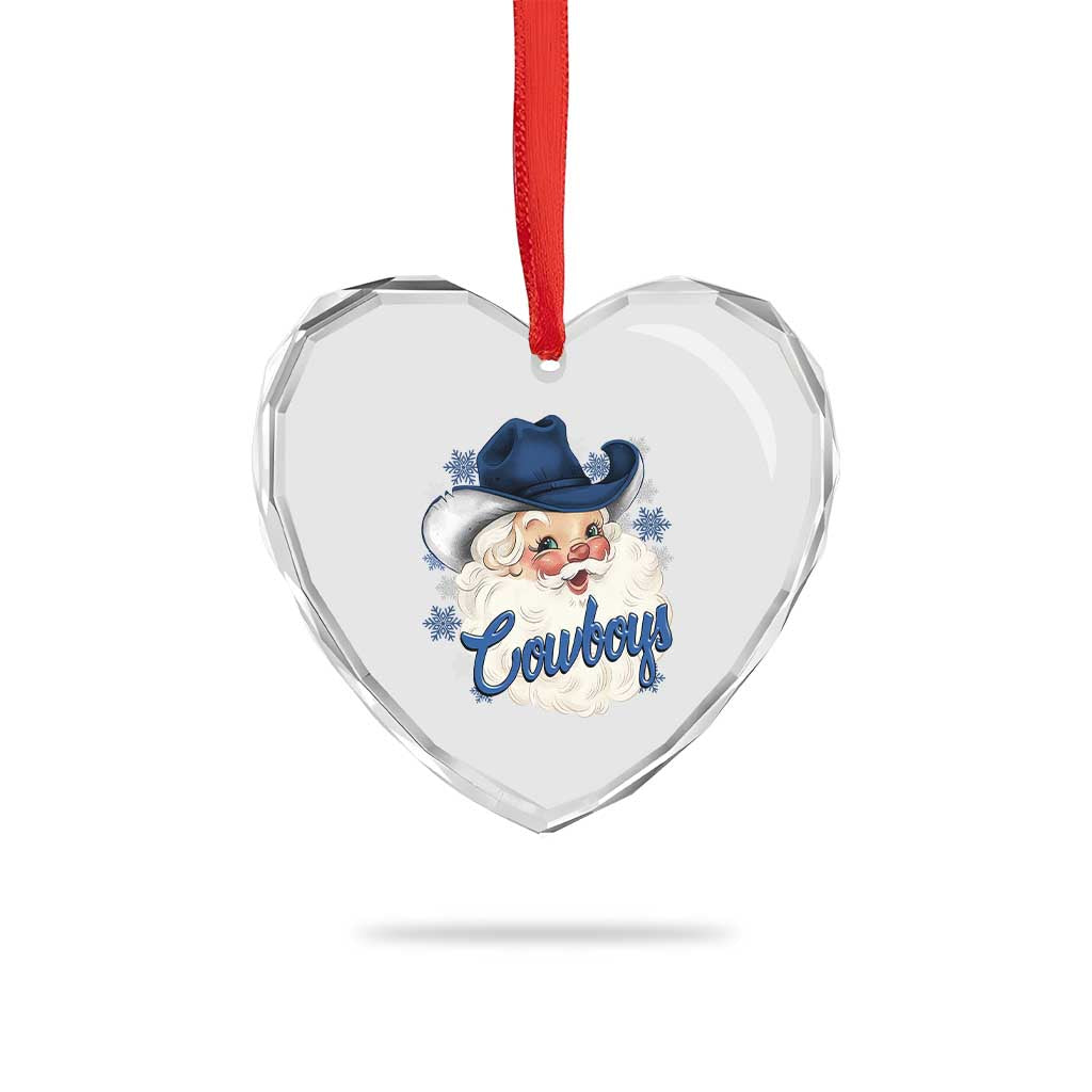 Christmas Cowboys Fan Heart Crystal Glass Ornament Funny Xmas American Football Blue Santa - Wonder Print Shop