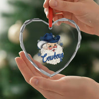 Christmas Cowboys Fan Heart Crystal Glass Ornament Funny Xmas American Football Blue Santa - Wonder Print Shop