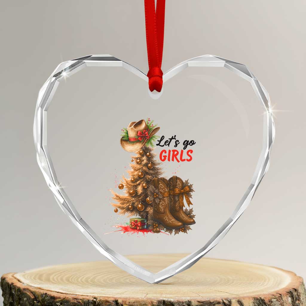 Christmas Cowgirl Boots Heart Crystal Glass Ornament Western Cowboy Hat Howdy - Wonder Print Shop