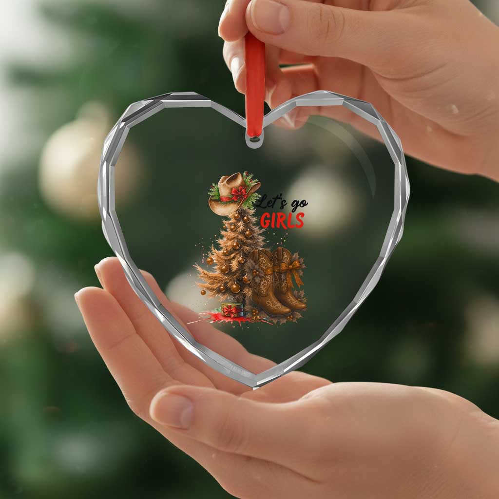 Christmas Cowgirl Boots Heart Crystal Glass Ornament Western Cowboy Hat Howdy - Wonder Print Shop